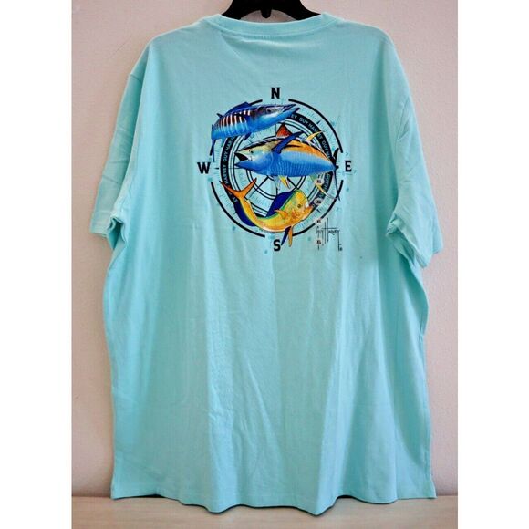 Guy Harvey GHV56001 Men's Sz XL Beach Glass Green Triple Play S/S Cotton T-Shirt - Picture 2 of 6